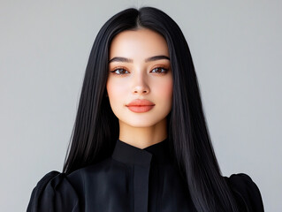 Fototapeta premium A Graceful Southeast Asian Woman in Traditional Attire, Smiling Joyfully Amidst a Vibrant Outdoor Garden, Radiating Warmth and Positivity