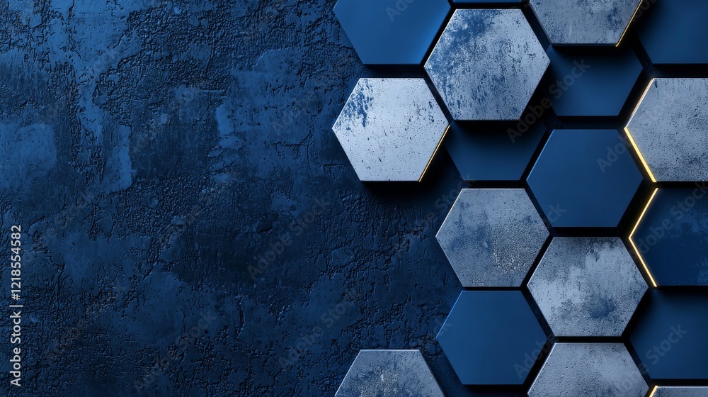 Poster abstract blue texture with hexagonal shapes on dark background for modern design projects