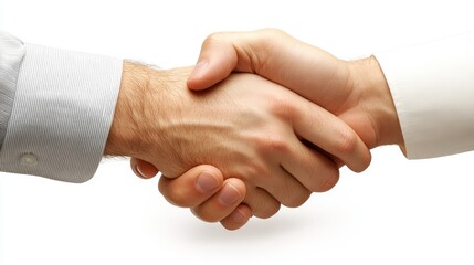 Two adult caucasian males shaking hands in business agreement