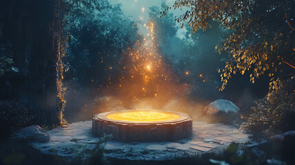 A glowing pedestal with an oath inscribed in radiant light, symbolizing a universal pledge. (2)