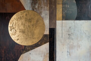 Abstract Geometric Art with Gold Circle and Textured Background