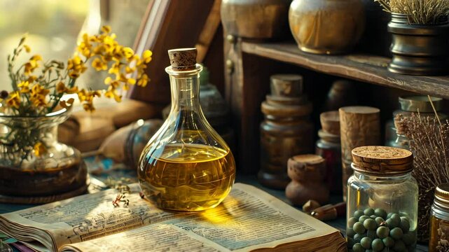 Ancient Alchemy: Elixir of Life on an Open Book