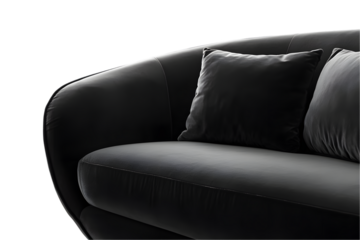 Elegant Gray Velvet Sofa with Curved Design Transparent Background, PNG