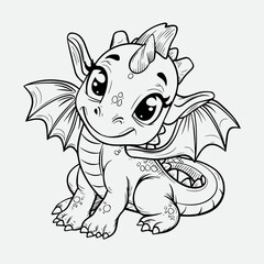vector illustration of dragon outline for kids coloring book.