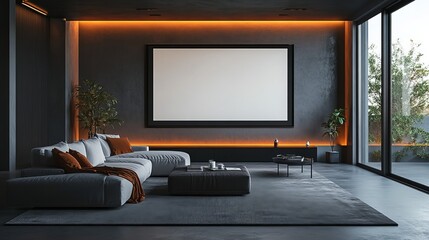 Modern Living Room Featuring Spacious Design and a Large Wall Screen Creating a Welcoming Atmosphere for Entertainment and Relaxation Inviting Comfort and Style into Home Decor