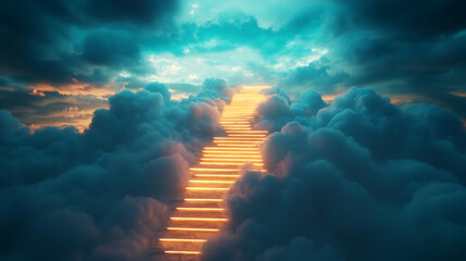 A glowing staircase ascending into the clouds, representing a pledged journey to greatness. (2)