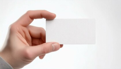 Male hand holding a blank card or a ticket/flyer, isolated on white background