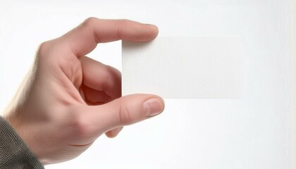 Obraz premium Male hand holding a blank card or a ticket/flyer, isolated on white background