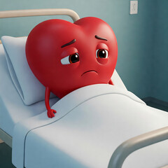 Sick heart in a hospital bed