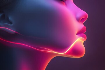 Captivating profile of a woman illuminated with vibrant neon light patterns
