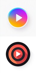 Gradient play button icons featuring colorful circular designs with modern 3D effects on white backgrounds.