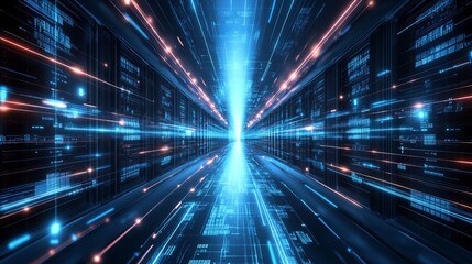 Obraz premium A modern vector background showcasing abstract technology themes, interconnected communication networks, and data science concepts. Featuring geometric shapes, flowing lines, digital grids