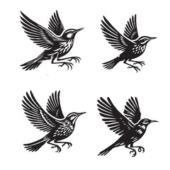 High-Quality Vector Silhouette Artwork of a Meadowlark on a White Background,