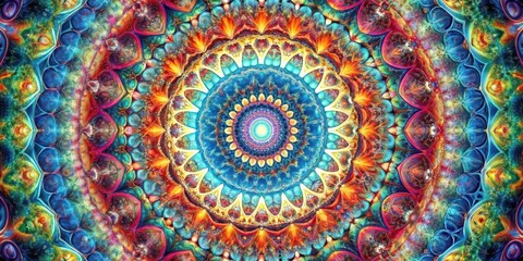 Vortex of swirling colors and shapes, with intricate patterns emerging from a central axis, kaleidoscope, mandala