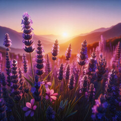 Fototapeta premium lavender field at sunrise