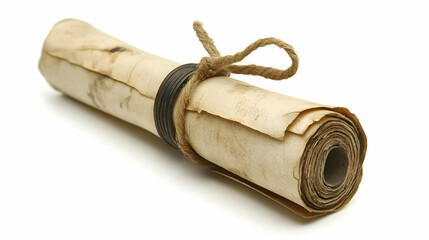 Antique parchment scroll tied, white background
