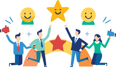 Fototapeta premium Employee engagement, commitment or motivation to success with company, staff dedication or job satisfaction, productivity or employee recognition