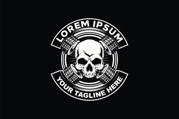 Human Skull head with cross barble cartoon character vector logo