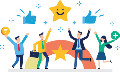 Employee engagement, commitment or motivation to success with company, staff dedication or job satisfaction, productivity or employee recognition