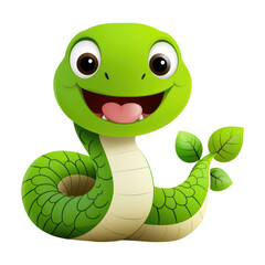 Fototapeta premium Smiling Green Snake Cartoon: This cheerful green snake with a bright smile and playful eyes is sure to bring a sense of lightheartedness and fun to any project.