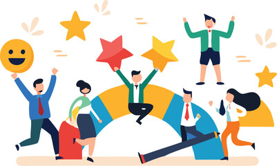 Employee engagement, commitment or motivation to success with company, staff dedication or job satisfaction, productivity or employee recognition