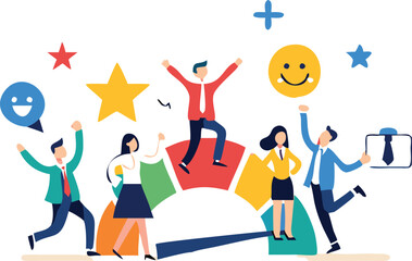 Employee engagement, commitment or motivation to success with company, staff dedication or job satisfaction, productivity or employee recognition