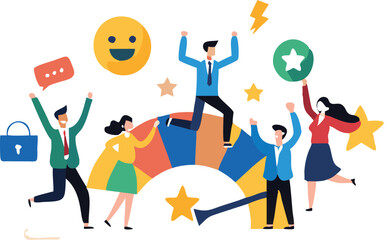 Employee engagement, commitment or motivation to success with company, staff dedication or job satisfaction, productivity or employee recognition