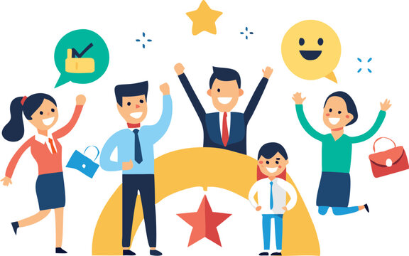 Employee engagement, commitment or motivation to success with company, staff dedication or job satisfaction, productivity or employee recognition