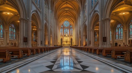 Cathedral Nave Interior, Sunlight, Worship