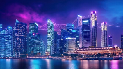 Fototapeta premium Night Skyline of Singapore's Vibrant Metropolis