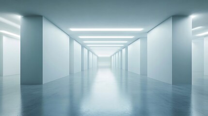 Obraz premium Modern White Corridor With Bright Fluorescent Lighting