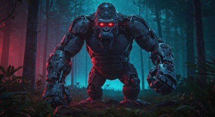 Fototapeta premium Cybernetic Gorilla: A Menacing Dark Fantasy Artwork