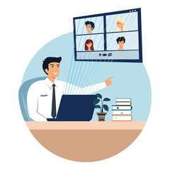 A Professional Attending an Online Meeting via Laptop.