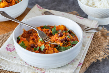 Vegetarian kidney beans and pineapple curry with basmati rice