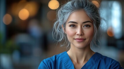 Obraz premium Confident nurse portrait, modern office, bokeh background, healthcare