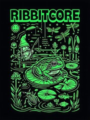 Vibrant Neon Green Ribbitcore Pond Ecosystem T-Shirt