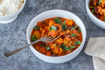Vegetarian kidney beans and pineapple curry with basmati rice
