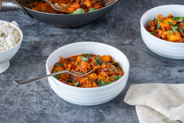 Vegetarian kidney beans and pineapple curry with basmati rice
