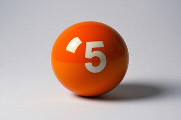 Bright Orange Billiard Ball with Number Five on a Neutral Background