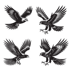 "High-Quality Vector Silhouette of a Flying Northern Harrier on White Background"