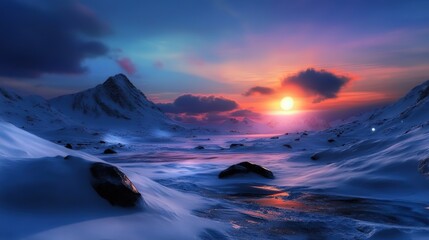 Naklejka premium timelapse cloud floating over snowcap mountain with sunset light 