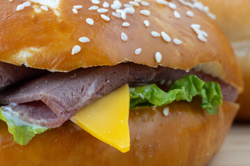 colse up of a beef hamburger 