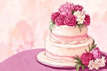 Naklejka premium a pink and lilac colored wedding cake 