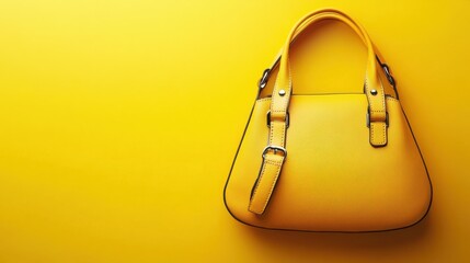 Bright yellow handbag stylishly placed on a vibrant yellow background creating a cheerful and modern aesthetic for fashion lovers