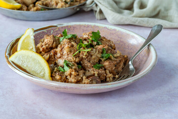 Spiced chicken and date pilaf
