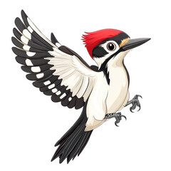 Fototapeta premium Colorful woodpecker soaring gracefully with outstretched wings isolated on transparent background, PNG
