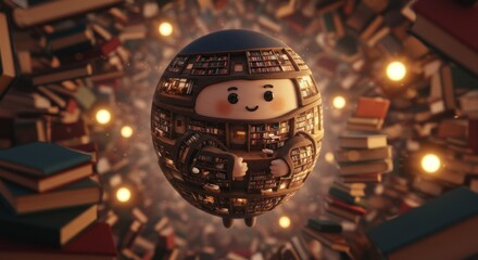 Joyful Library Sphere: A Whimsical Book Lover's Delight