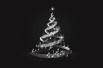 white musical notes spiraling down from top to bottom on the stave like a Christmas tree