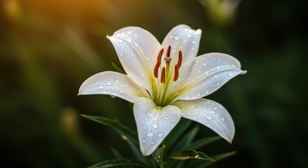 Dew-Kissed White Lily: A Serene Botanical Study