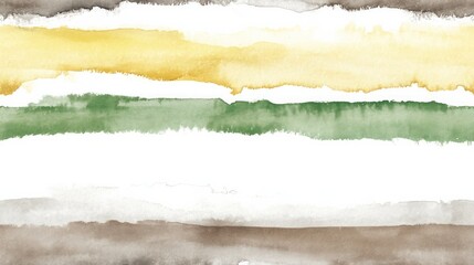 Naklejka premium watercolour green stripe brown and one stripe dusty yellow, white background